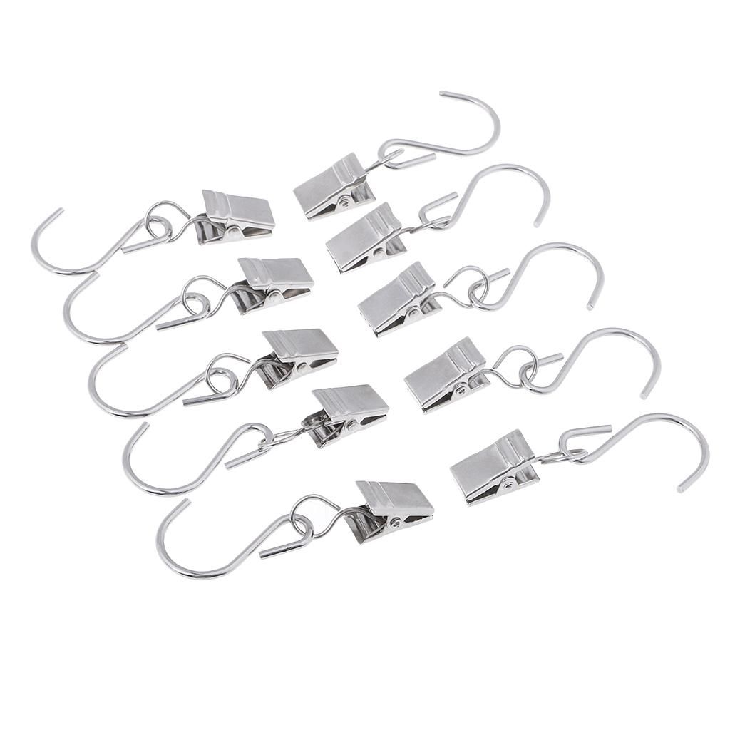 10 Pieces Metal S Hanging Hooks With Clips - Heavy Duty Curtain Clips