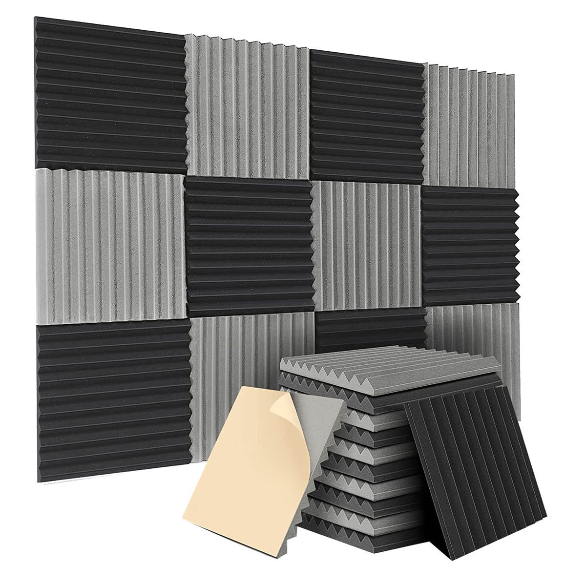12 Pack Self-Adhesive Acoustic Panels12x12x1 Inch Sound Proof Foam PanelsSoundproof Wall Panels for Home Studio