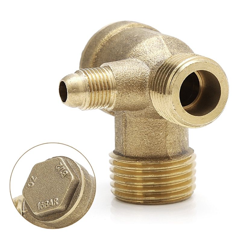 Male Thread 3 Way Metal Air Compressor Check Valve Gold