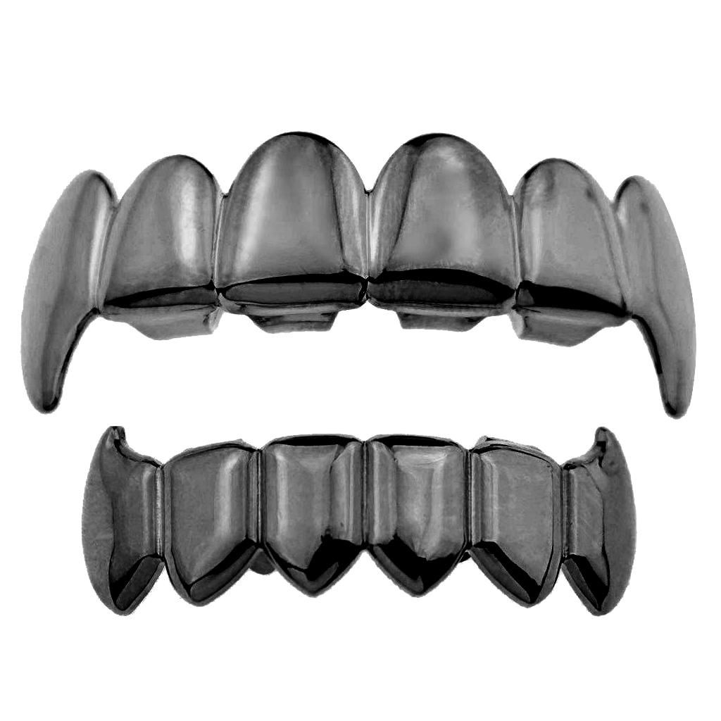 18K Gold Plated Grills 6 Teeth Mouth Caps Grills Joker Top & Black
