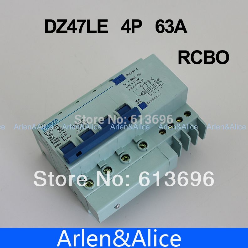 Type 4P 400V~ Circuit Current 63A DZ47LE63A Residual