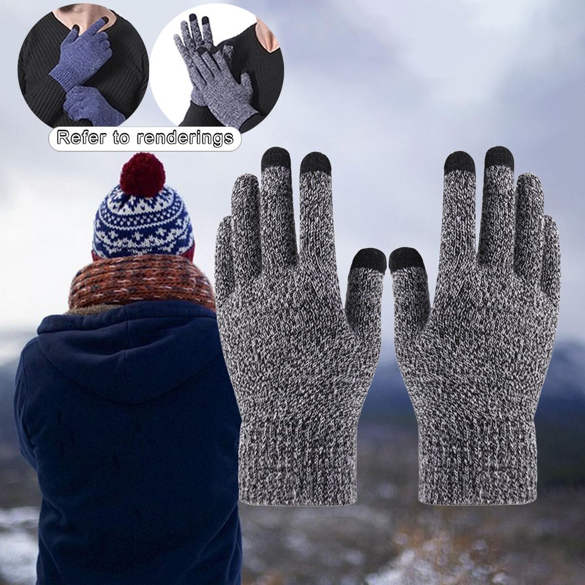 Winter Warm  Lining Anti-Slip Screen  All Finger Dark Gray