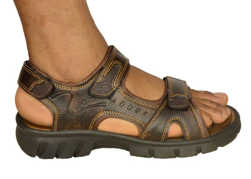 Velcro Leather Sandals - Brown