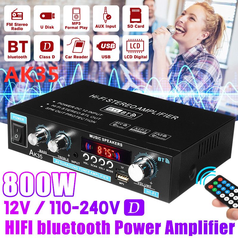 110-240V 600W Home Digital Amplifiers Audio Bluetooth Amplifier Subwoofer Amplifier Home Theater Sound System Mini Amplifier-AK35 Bluetooth EU