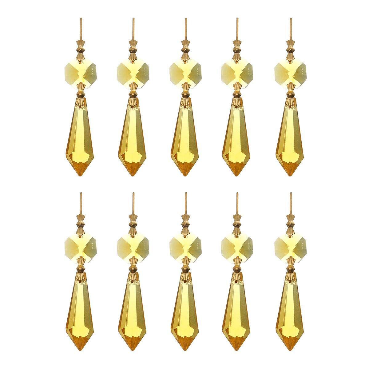 10PCS Crystals Glass Chandelier Lamp Prisms Parts Hanging Drops Pendants 38MM Golden