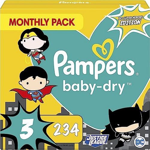 Baby-Dry DC Super Heroes Size 3, 234 Count, 6-10 Kg.