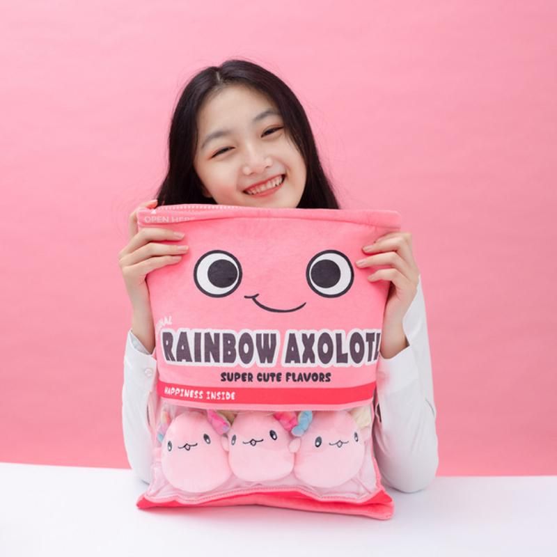 Kawaii Cute A Bag of Snacks Pillow Sweet Yogurt Cheesy Puffs Plush Toy Kids Child Birthday Christmas Gift Axolotl Hug Pillow
