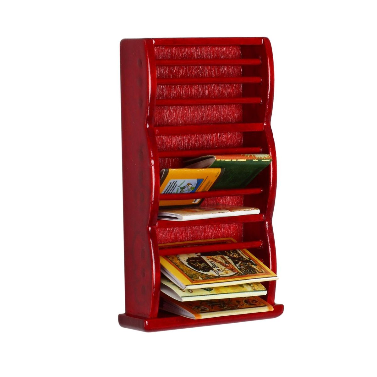 1 12 Miniature Dollhouse Newspaper Magazine Rack Book Shelf,Mini Doll Storage Display Shelves DollHouse Decoration Red