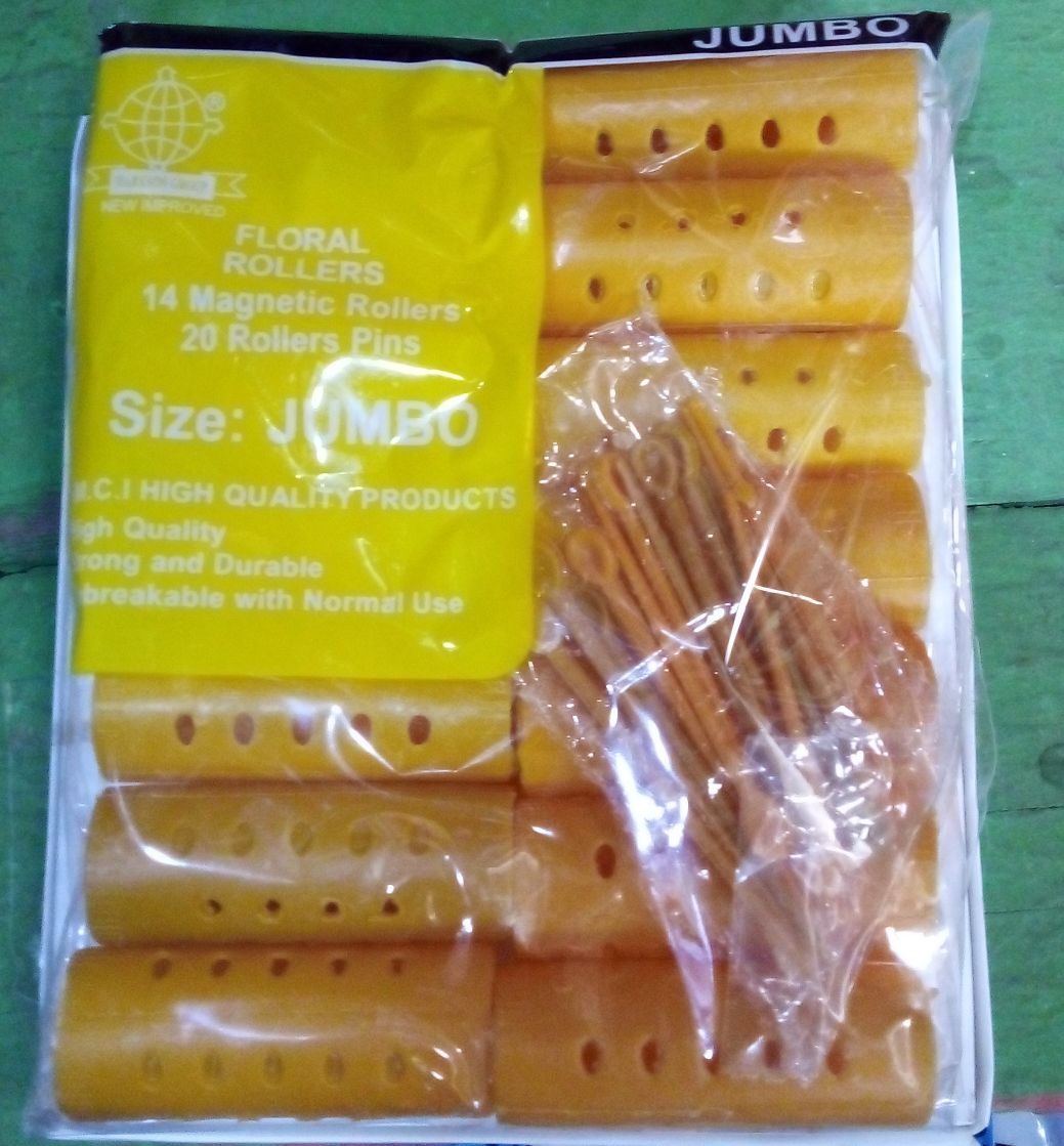 14 PCS/SET PLASTIC HAIR CURLY STYLING ROLLER YELLOW, JUMBO