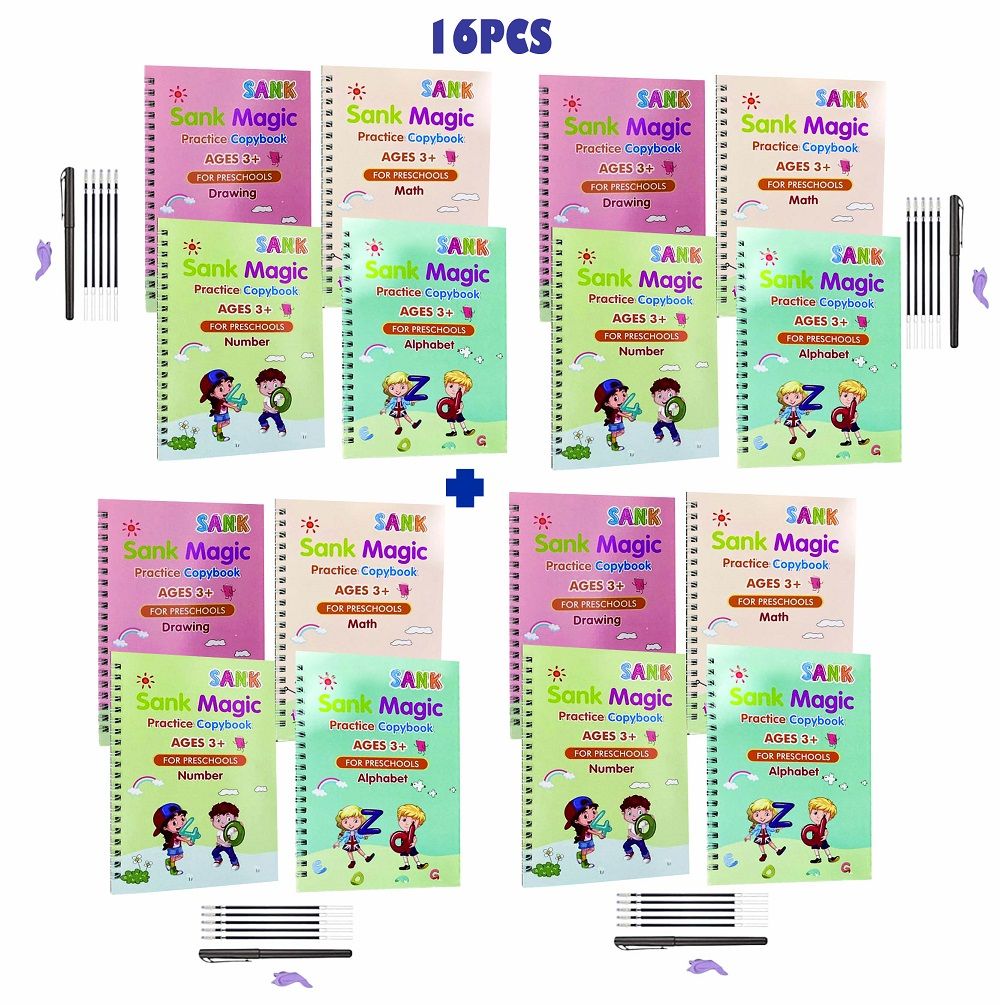 16PCS 4in1 Sank Magic Kid Reusable Calligraphy Practice Book