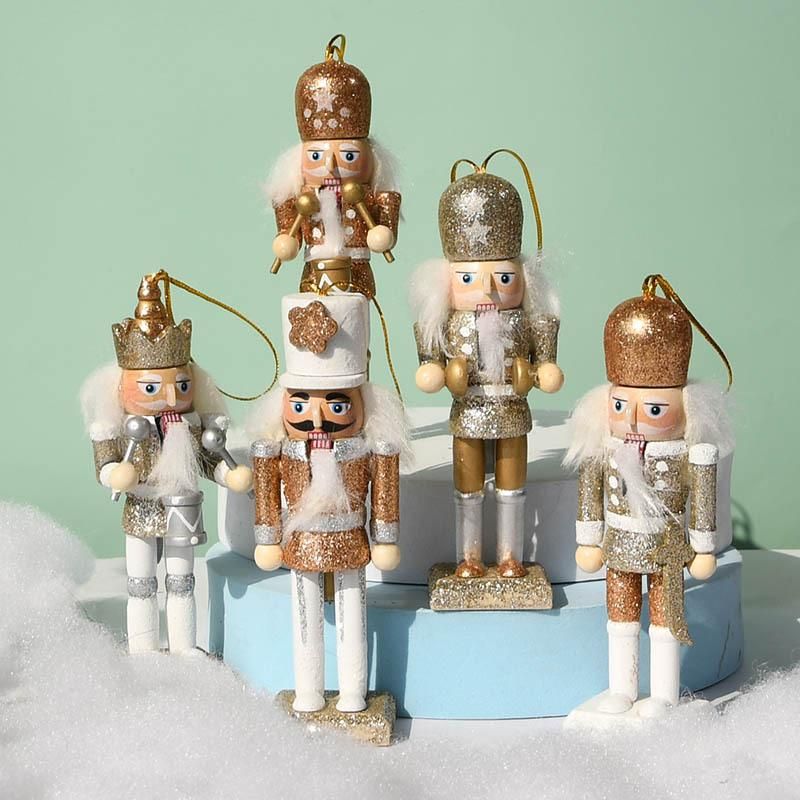 Cute Wooden Decoration Nutcracker Puppet Man Christmas Tree Pendant European Style Home Furnishing Painted Doll yellow 13CM height