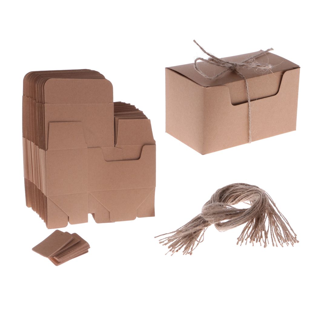 50x Kraft Rustic  Gift Boxes  Rope Tags Wedding Party