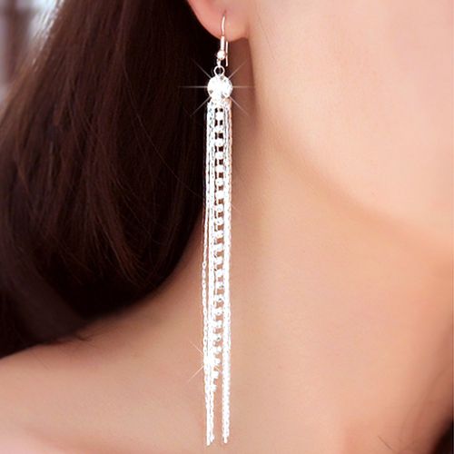 Women's Elegant Long Tassels Drop Hook Dangle Cocktail Party Linear Earrings