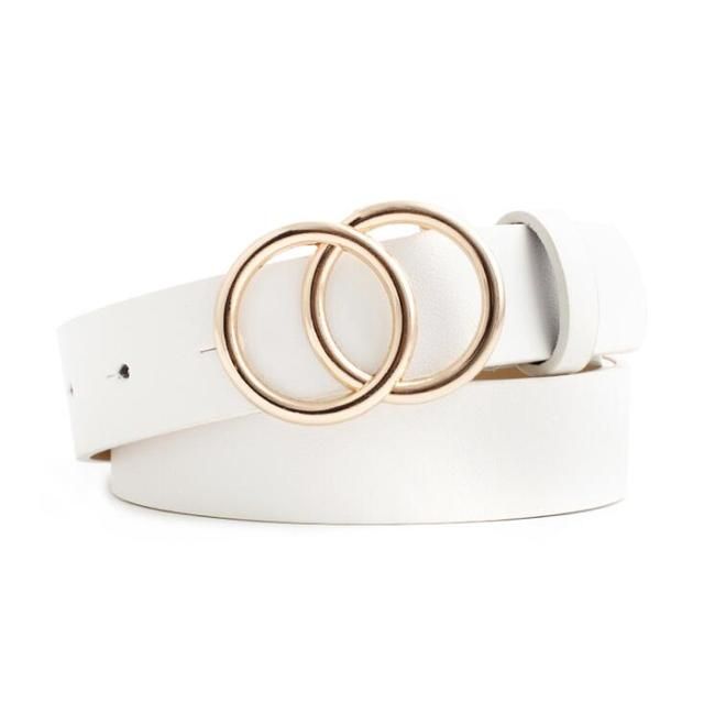 Double Ring Women Belt Fashion Waist Belt PU Leather Metal Buckle Heart Pin Belts For Ladies Leisure Dress Jeans Wild Waistband(#C5)