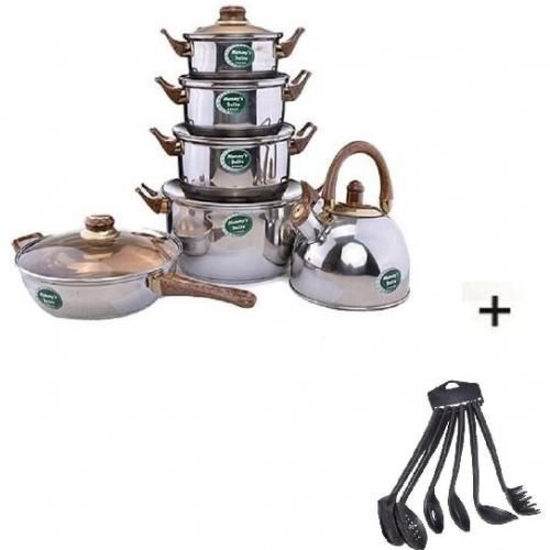 6 Pot - 1Fry Pan - Kettle + Free Set 6 Pieces  Cooking Set