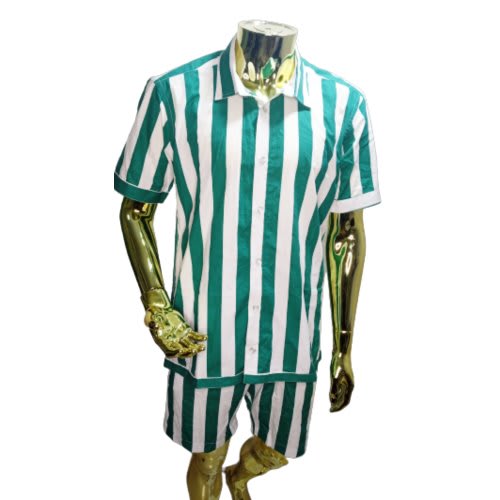 2 Piece Green And White Stripe