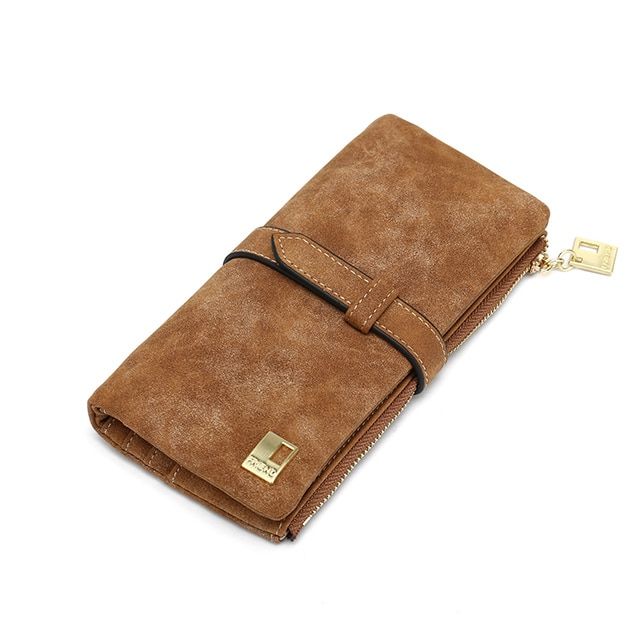 Elegant Wallet Women Luxury  Famous Designer Concise Vintage Nubuck Phone Coin Long Women Wallets And Purses-Brown
