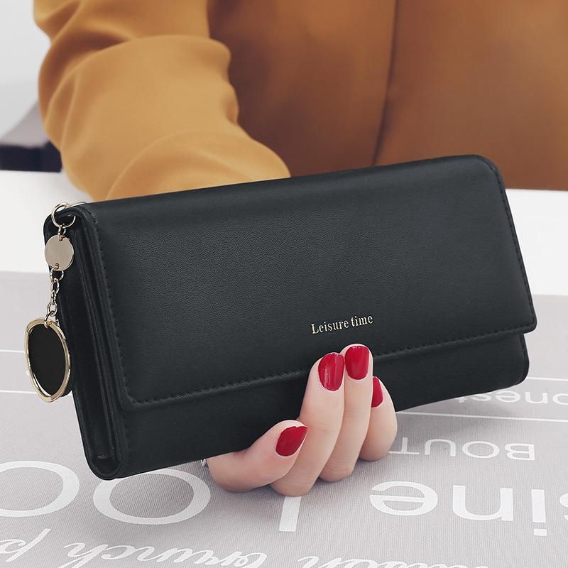 Women Wallets Long Style Multi-functional Wallet Purse Fresh PU Leather Female Clutch Card Holder-Black
