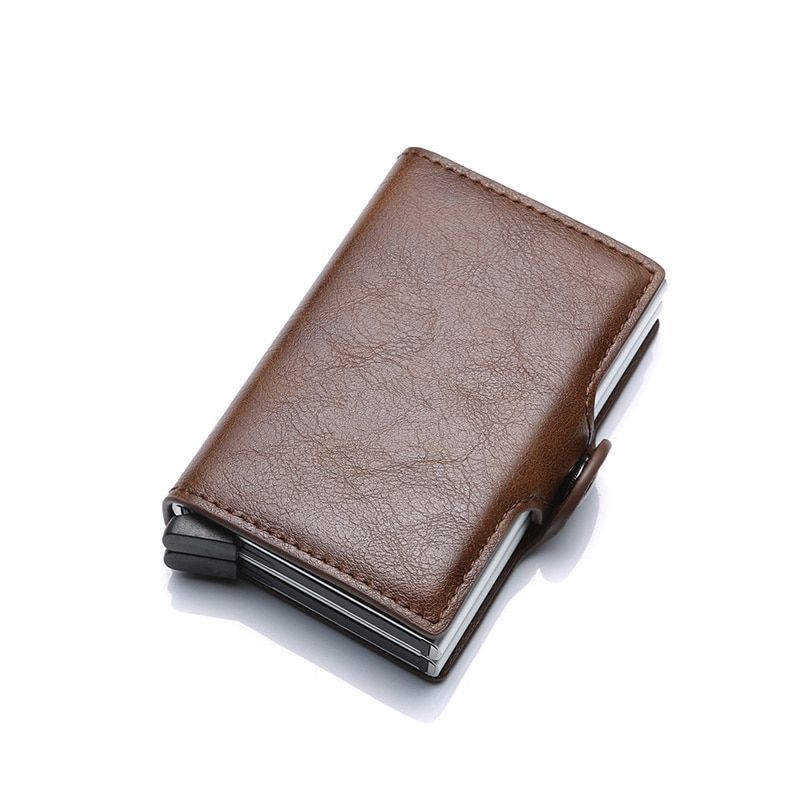 Wallet Men Money Bag Thin Mini Purse Male Metal Aluminium Card Wallet Magic Slim Small Smart Wallet For Men Vallet-Coffee