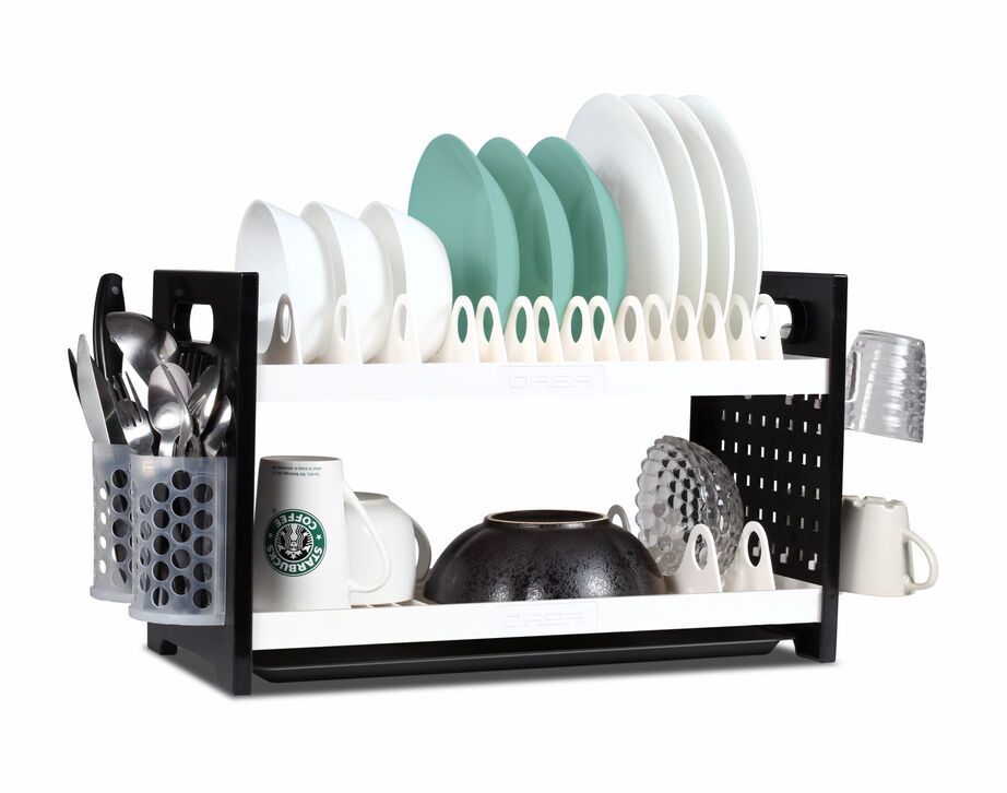 New Rustless 2Tier Plastic Dish Drainer Plate Rack Plus