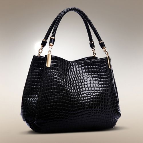 Ladies Fashion Crocodile Pattern Patent Leather Handbag