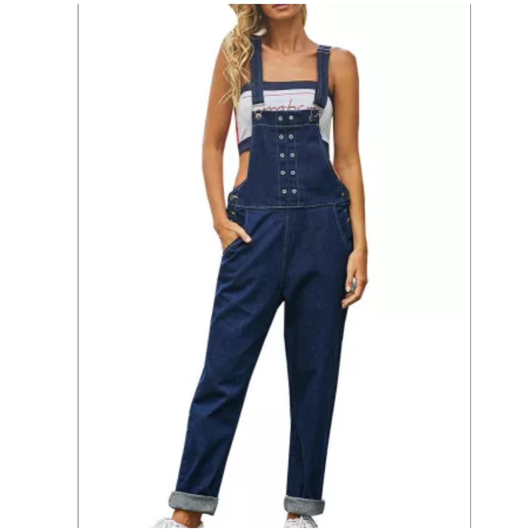 R Gromment Detail Dark Blue Denim Overall