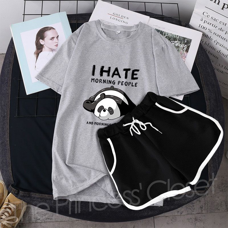 GT04 2 In 1 Girls' Suit Pajamas Set-Grey&Black
