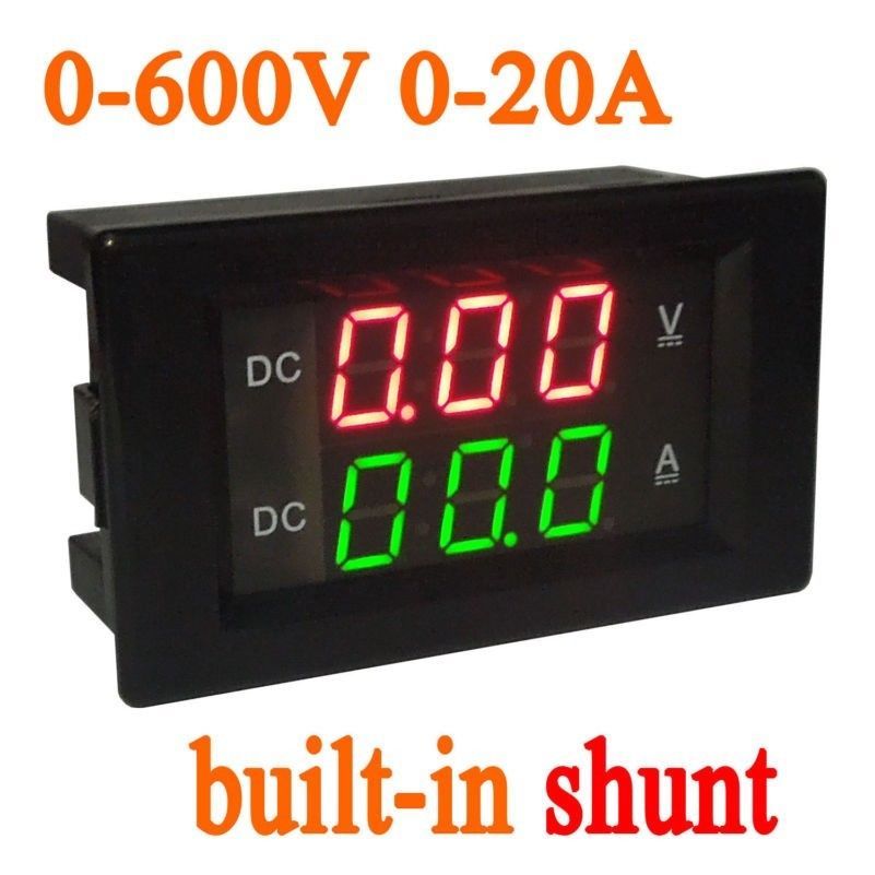 0-600V 20A DC Voltmeter Ammeter Built-in Shunt Dual Display LED Digital Volt AMP Indication FOR 12V 24V Car Voltage Current 300V