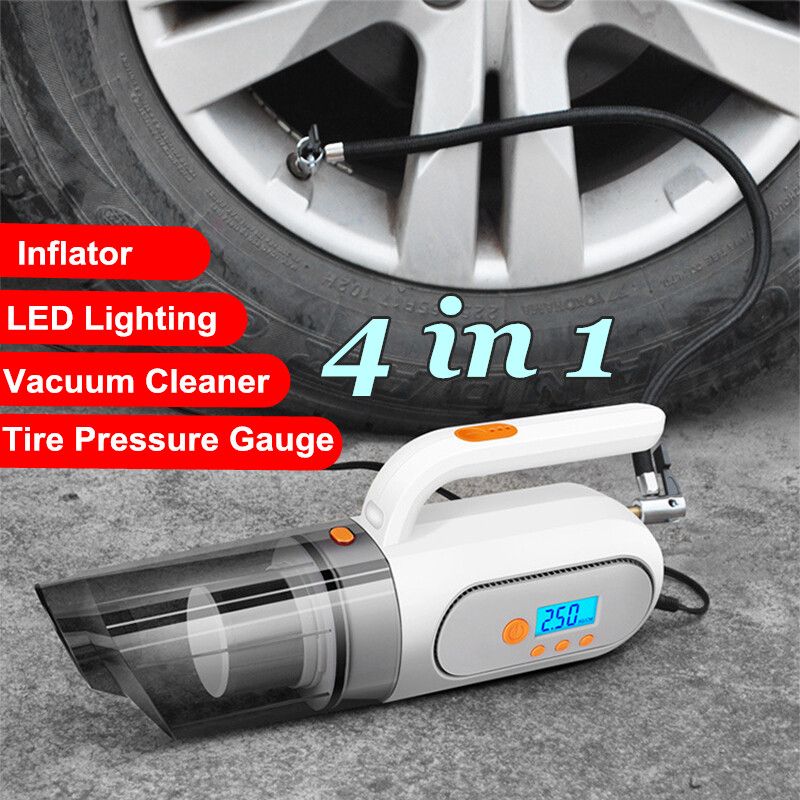 4 In 1 Digital Tyre Tire Inflator Vacuum Cleaner Wet Dry Car Cleaning 120W (White)