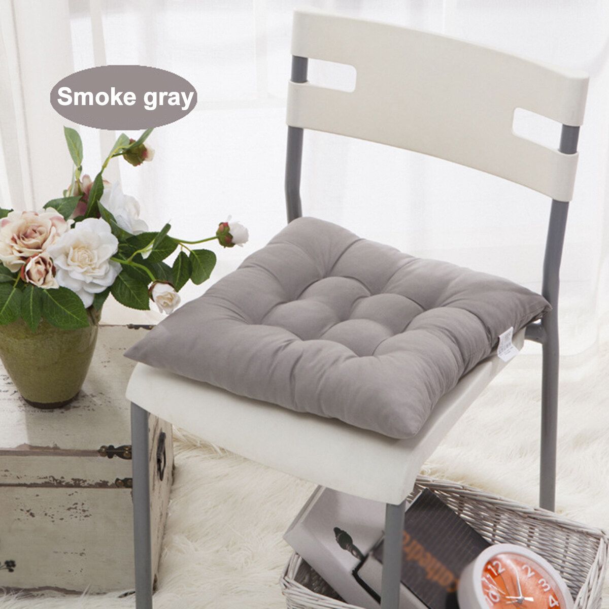 Dining Kitchen SQUARE Chair Cushion Seat Pads REMOVABLE COVER Tie Just Cushion Light Grey