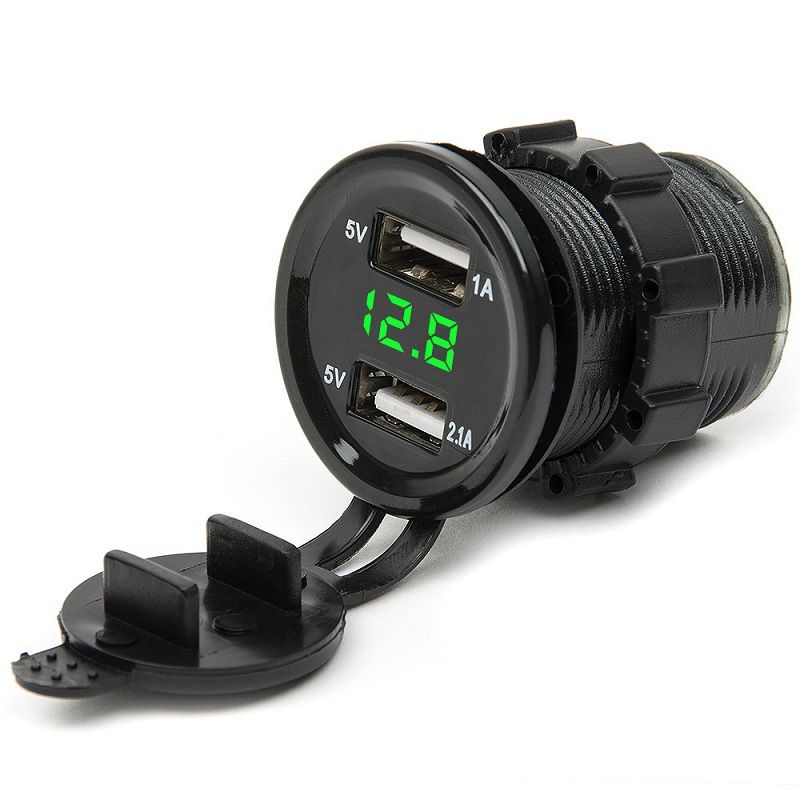（Green）Dual USB Motorcycle Cigarette  Car Cigarette  Charger Socket Charger+LED Digital Voltmeter Meter Monitor 3 Colors