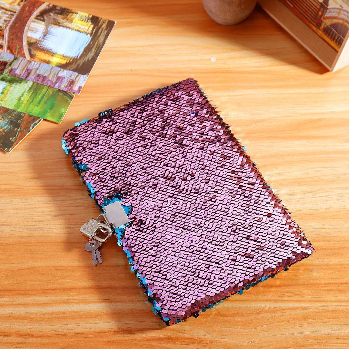 Kid Girls Magic Reversible Sequin Notebook Diary Lined A5 Journal W/ Lock & Key Hu Lan Anti Powder