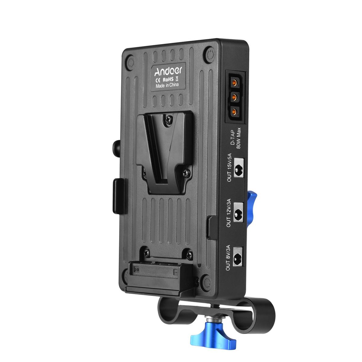 Andoer V Mount Battery Plate V Lock Battery Adapter Plate 65W PD Fast Charging with 15mm Rod Clamp Adjustable Arm 8V/12V/15V DC Outputs D-Tap Output Accessories Replacement for Canon Sony DSLR Camera