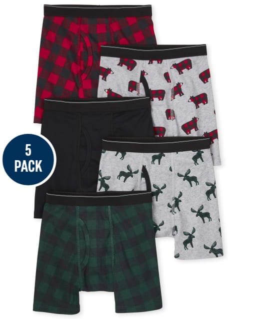 Boys Buffalo Plaid Boxer Briefs 5-Pack