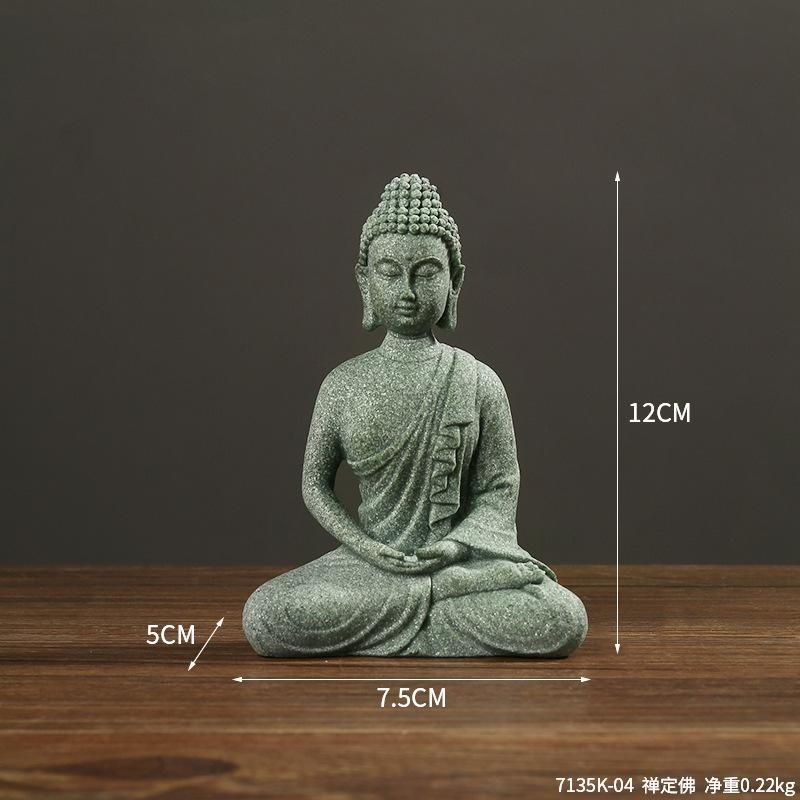 New Chinese-style Zen Buddha statue sitting posture decoration creative green sand stone tea pet desktop fish tank landscaping home decoration decoration Calm Buddha
