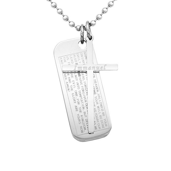 Mens Bible Cross Dog Tag Pendant Necklace Stainless Steel Jewelry