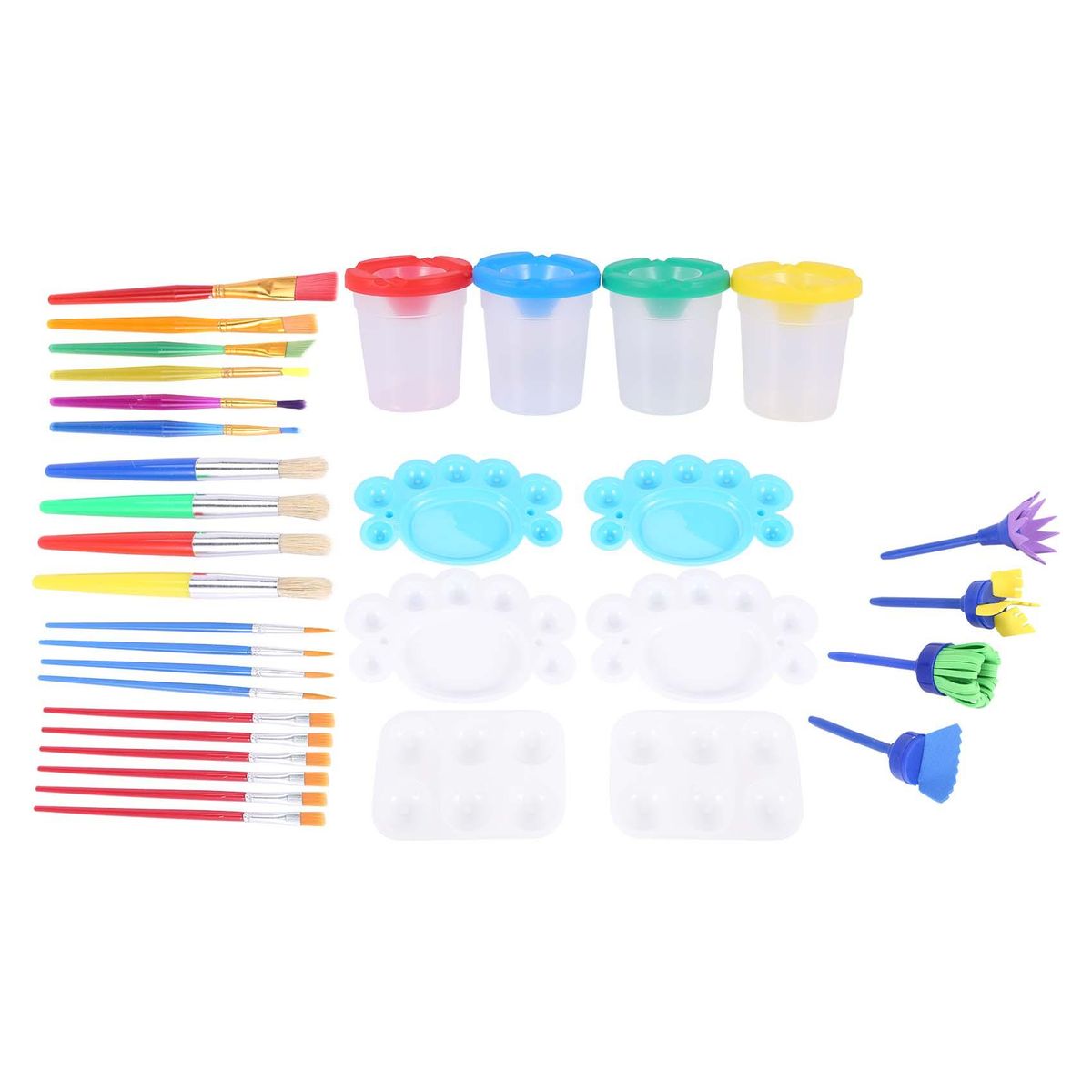 34 Pcs Paint Brush Sets Painting Tool Kits with 4 Sponge Flower Brushes 4 Cups 6 Palettes 20 Multi-Size Brushes