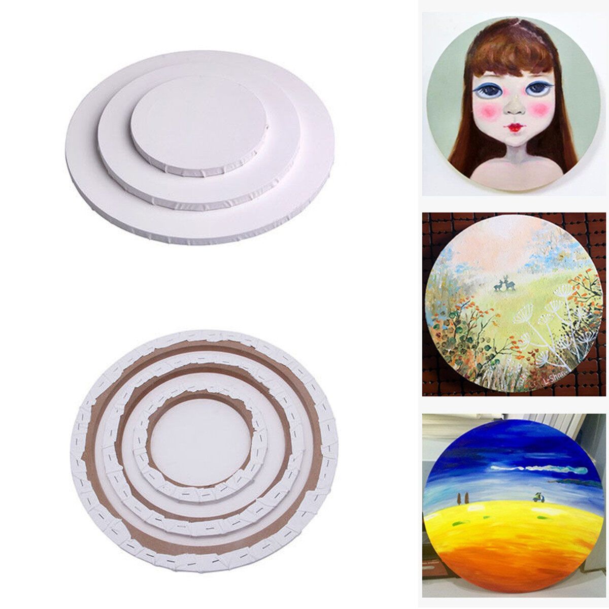 20/30/40cm Blank Round Canvas Board Art Artist Oil Acrylic Primed Wooden Frame Tool 40CM