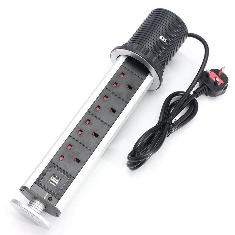 US/UK/EU/AU Plug Pull Up Electrical Socket 2 USB Desk Worktop Extension Lead 250V British Gauge