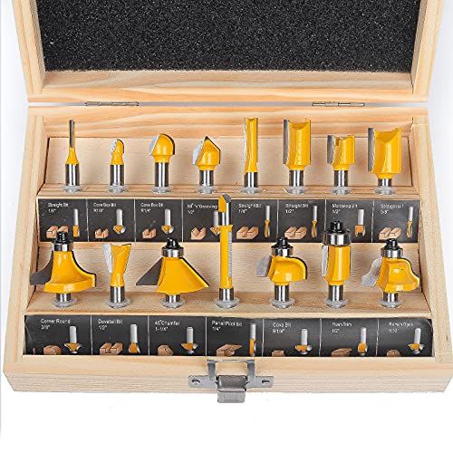 TOOLDO Router Bits 15 Pcs Set With Wooden Box 14 Inch Shank