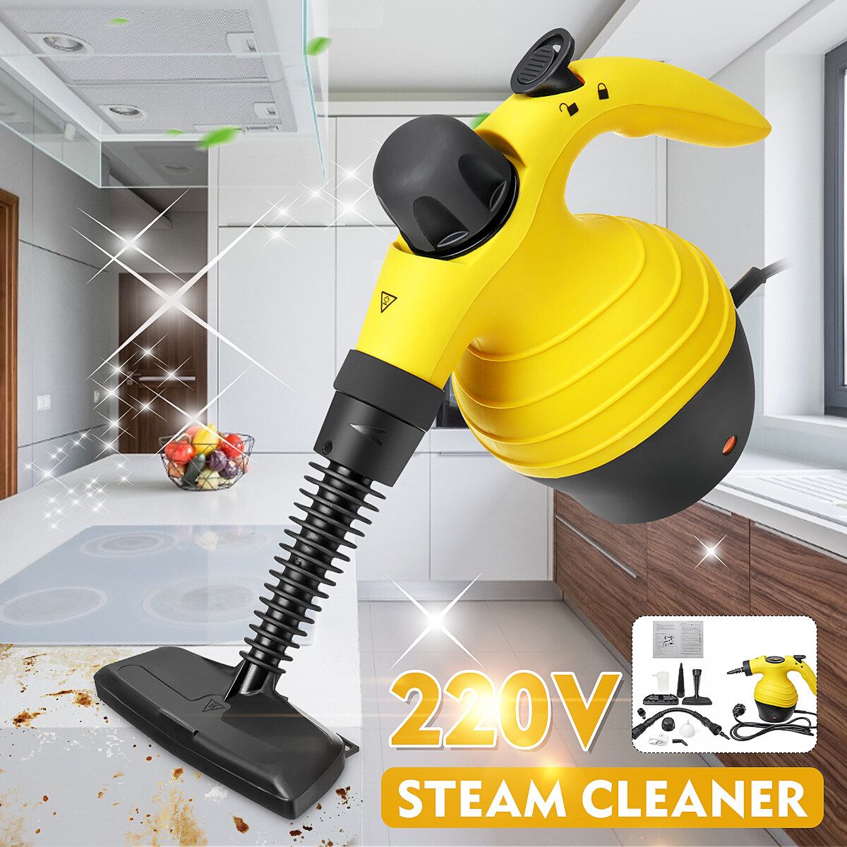 900~1050W Household Steam Cleaner Electric Pressurized Cleaning Machine Bathroom Kitchen EU Plug