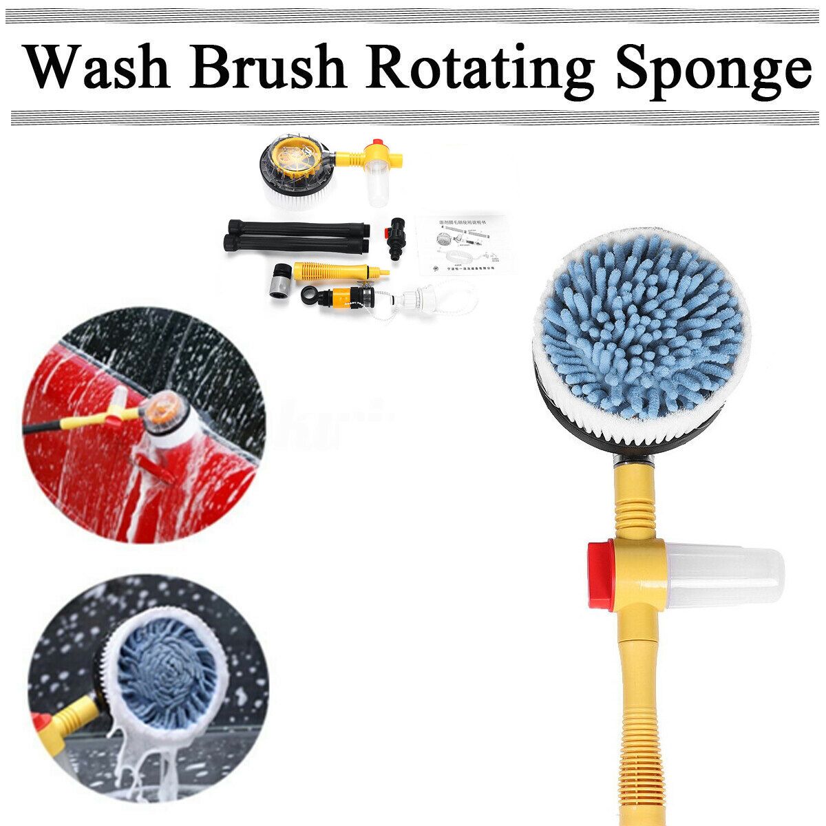 ( Multifunctional) Automatic Car Washing Rotary Brush Washer Car Wash Brush Vehicle Care Washing Sponge Cleaner Tool Garden Water Sprinkler For Car Washing Home Cleaning Washer Set+Spray-head