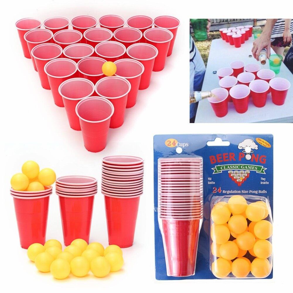 PONG Pub Party Fun Drinking Game 24 450mL Cups And 24 Ping Pong Balls