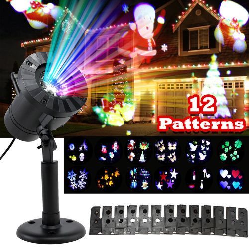 12 Patterns Mini Christmas Laser Snowman Projector Outdoor LED Moving Landscape Lamp Waterproof Disco Lights Decorations