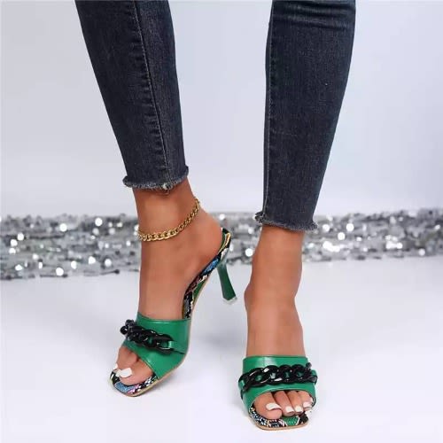 Slip On Chain Mules- Green