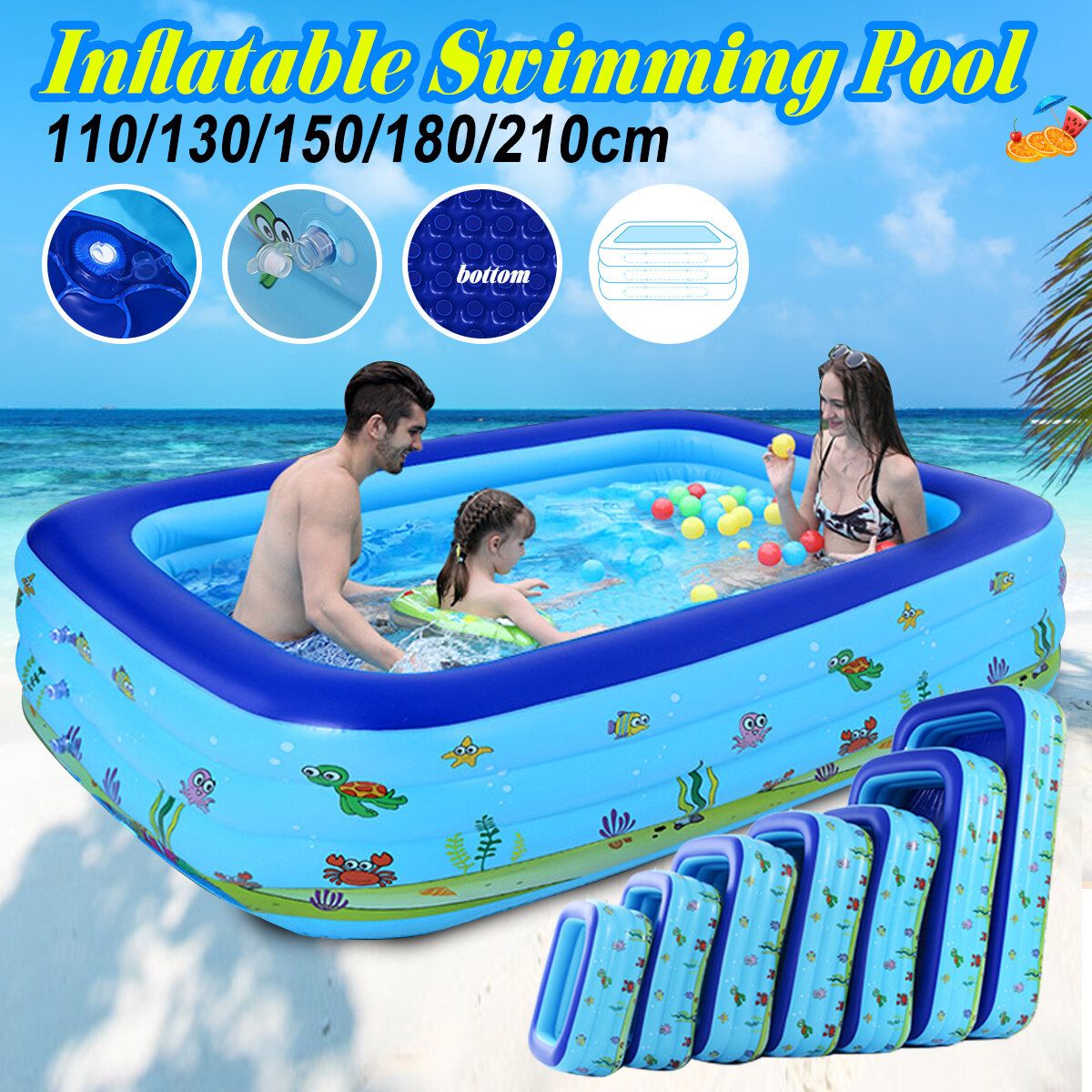 Inflatable Swimming Pool Adults Kids Family Pool Bathing Tub Outdoor Indoor 1.1m2Rings