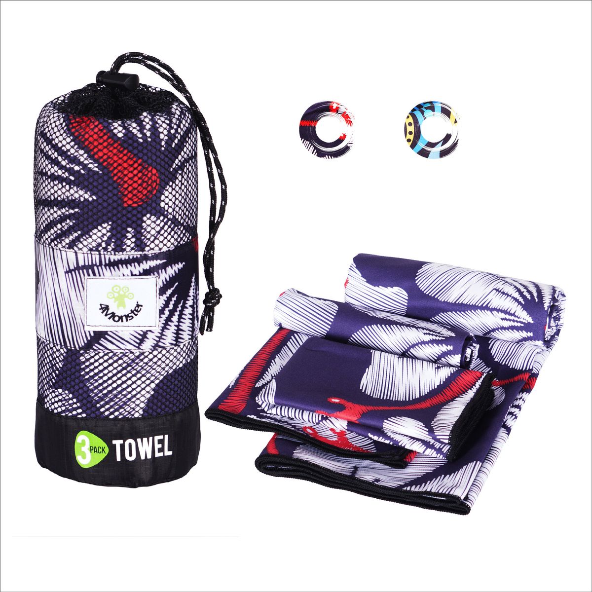 3 Size At 1 Pack Microfiber Printted Sport Towel