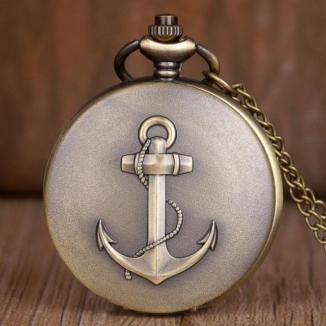 Rrtro Pirate Anchor Quartz Pocket Watch Antique Black/Bronze