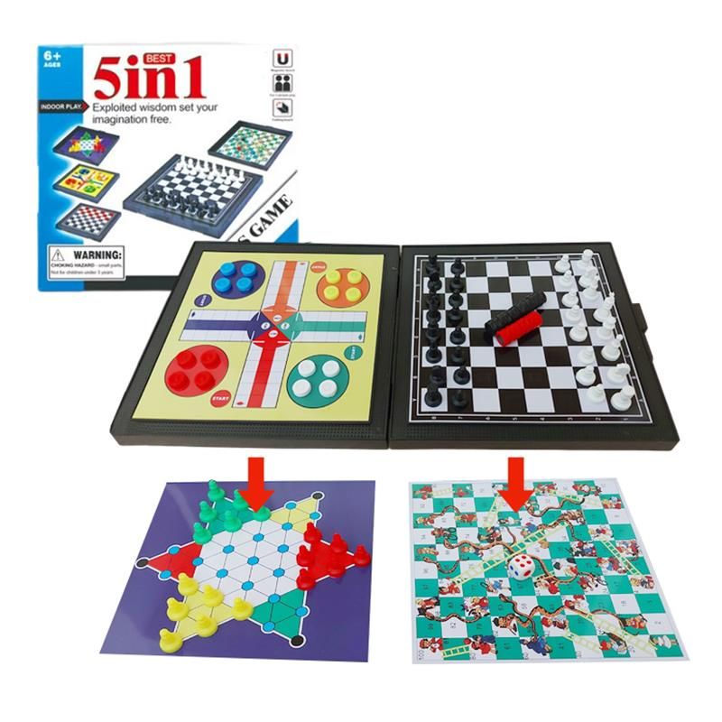 5 In 1 Chessmen Checkers Magnetic Board Game Flying Chess Kids Classic Flight Puzzle Game Set For Friend Children Gift