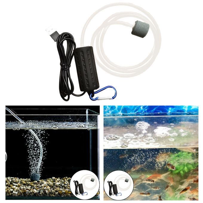 Portable USB Aquarium Fish Tank Oxygen Air Pump Mute Energy Black
